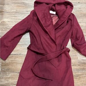 Elegant Burgundy Women's Hooded Robe Jacket winter